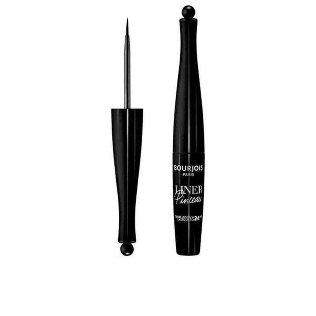 Eyeliner noir avec pinceau. Flacon avec inscription Bourjois Paris Liner Pinceau. Waterproof.