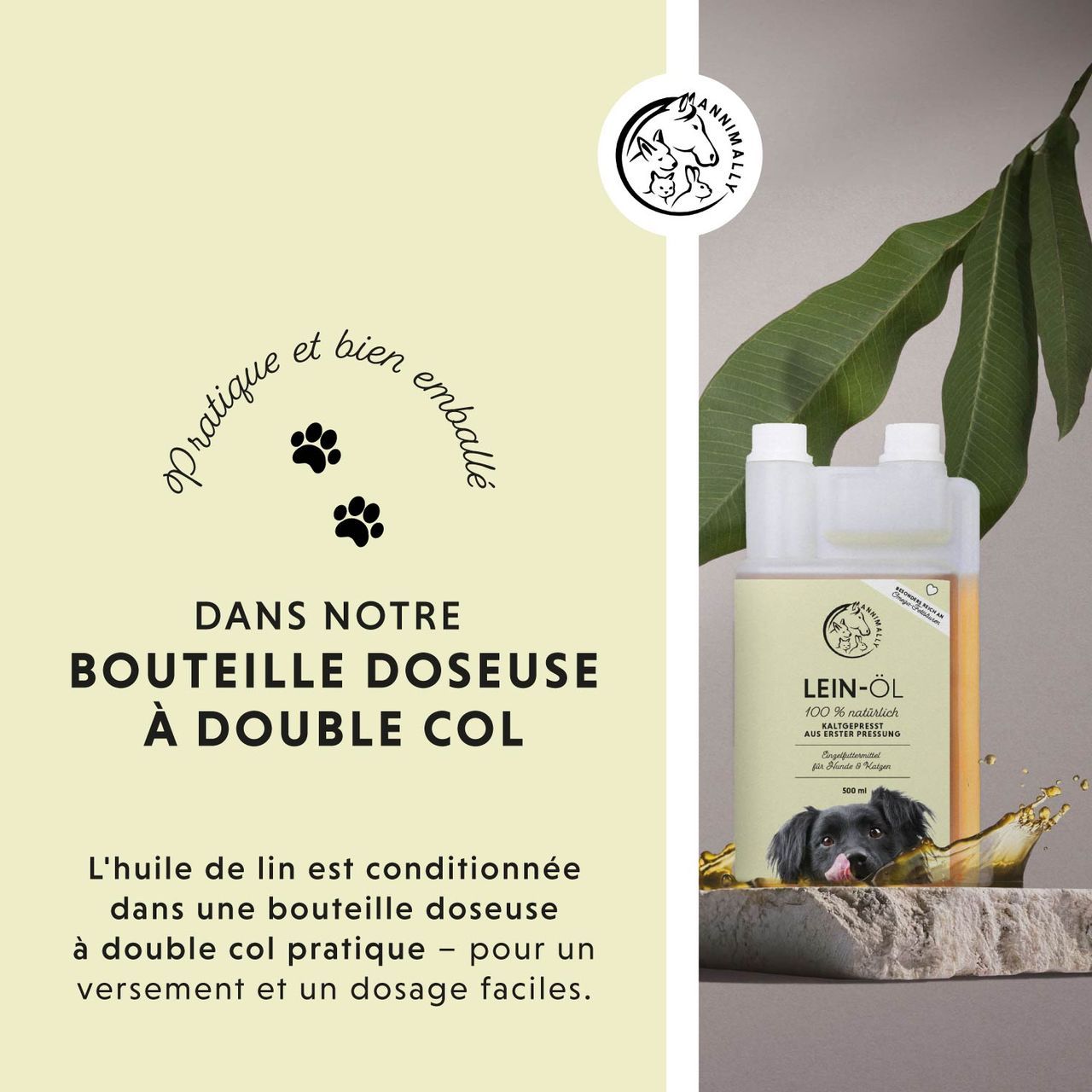 Ingrédients : 100% naturels. Huile de lin pressée à froid. Sans additifs. Avec vitamines et acides gras oméga.