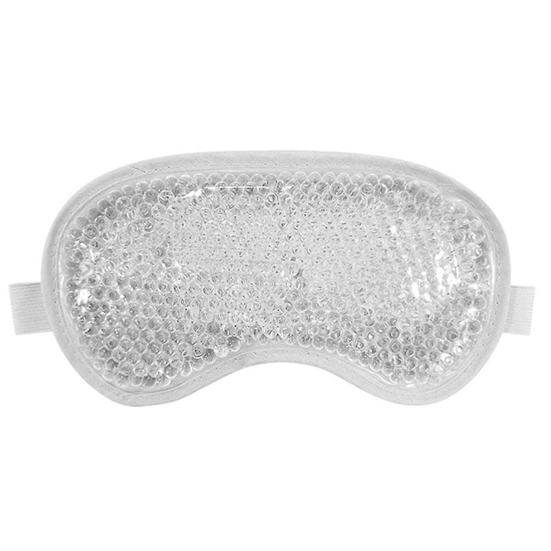 Grijs oogmasker met parelvulling en elastische banden.