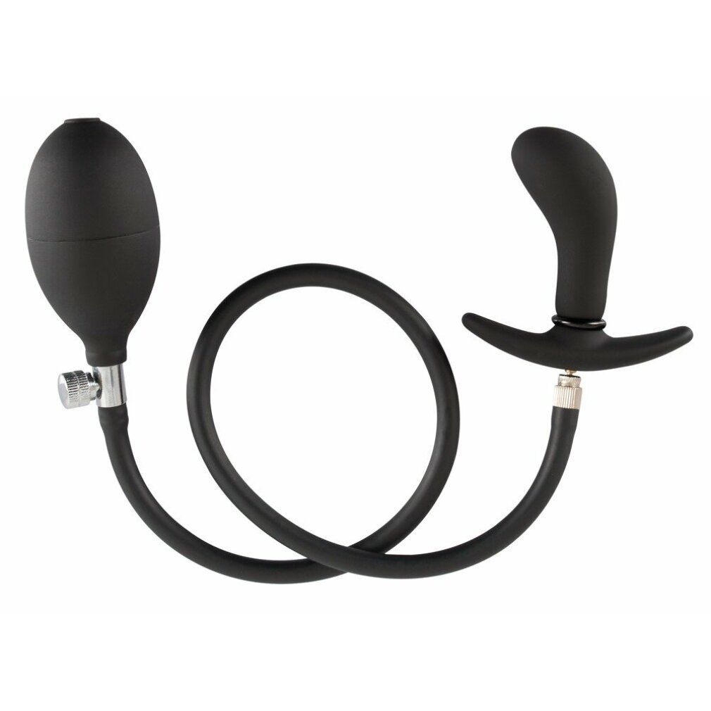 Opblaasbare plug met T-handvat en aparte pomp, op witte achtergrond.