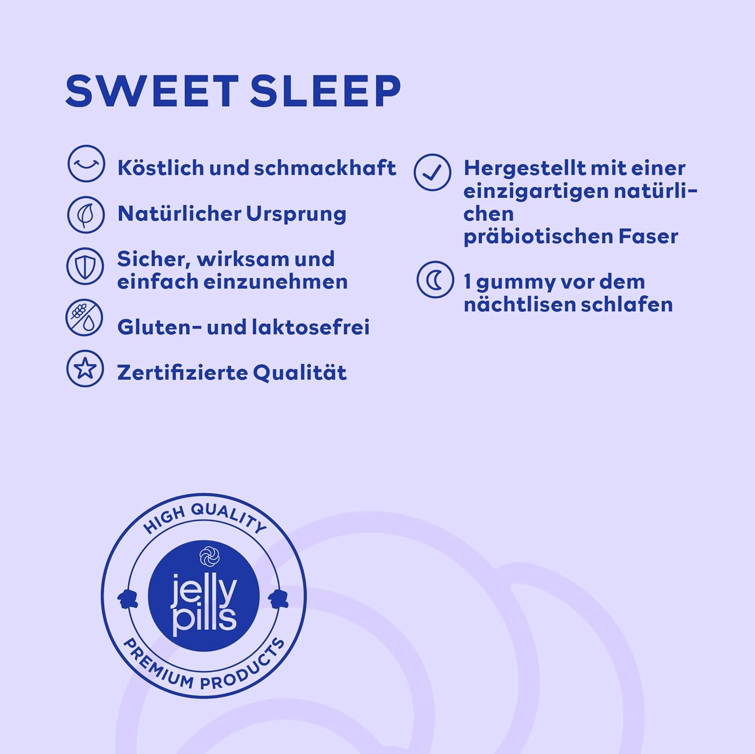 Avantages des Jelly Pills Sweet Sleep Kinder Gummies : délicieux, naturels, sûrs, sans gluten ni lactose.