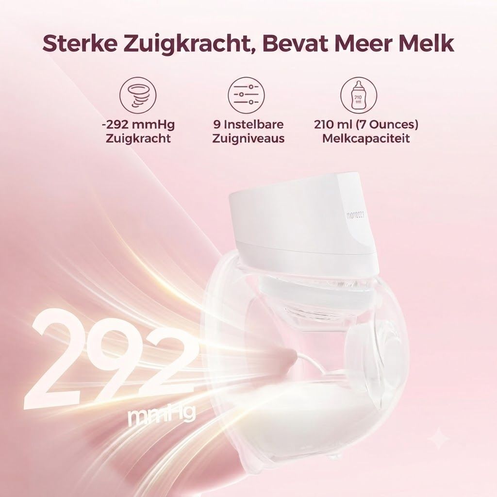 Borstkolf met 292 mmHg zuigkracht, 9 standen en 210 ml capaciteit.