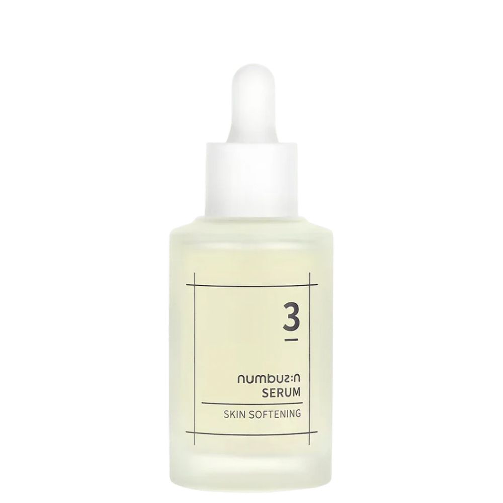 NUMBUZIN No.3 Skin Softening Serum in glazen fles met druppelaar. Heldere vloeistof.