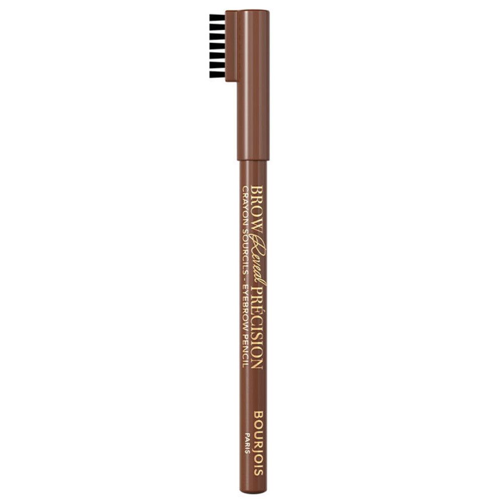 Crayon à sourcils brun avec brosse. Inscription : Brow Reveal Précision, Bourjois Paris.