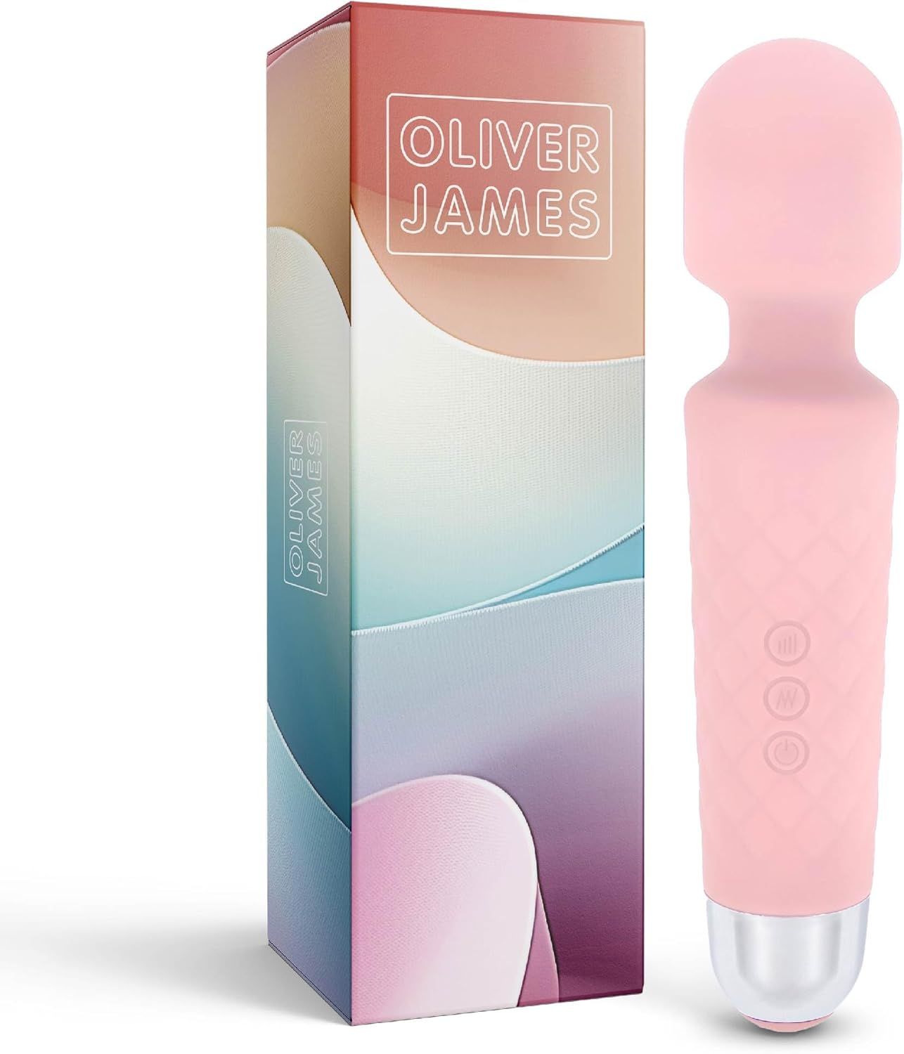 Pastelroze vibrator met zilveren accent en bijpassende verpakking. Merk: Oliver James.