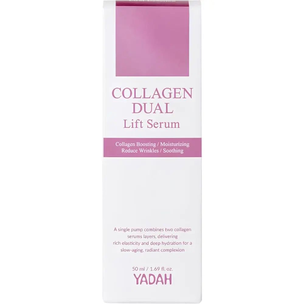 Verpakking van YADAH Collagen Dual Lift Serum met productinformatie.
