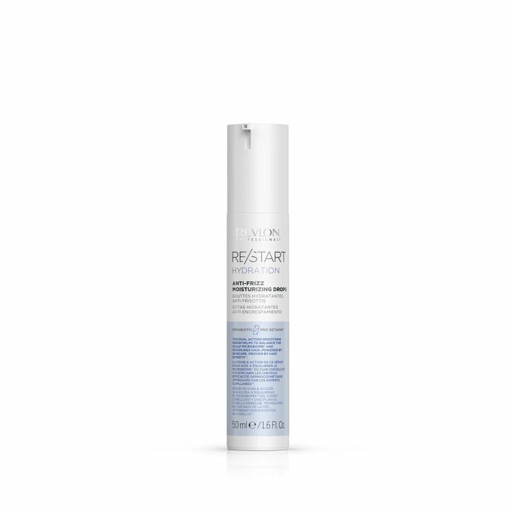 Revlon Re/Start Hydration gouttes hydratantes anti-frisottis en flacon pompe blanc.
