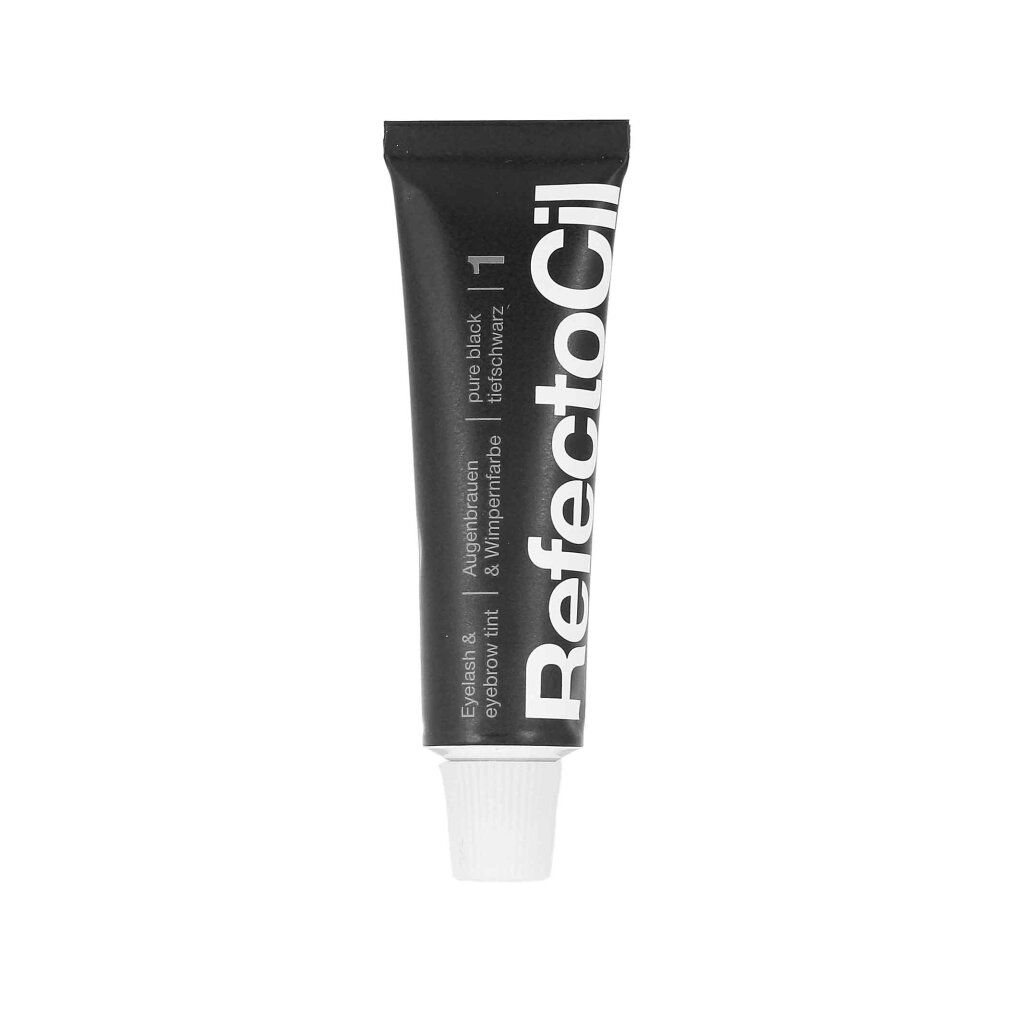 Zwarte tube met productnaam en opschrift 'pure black'.