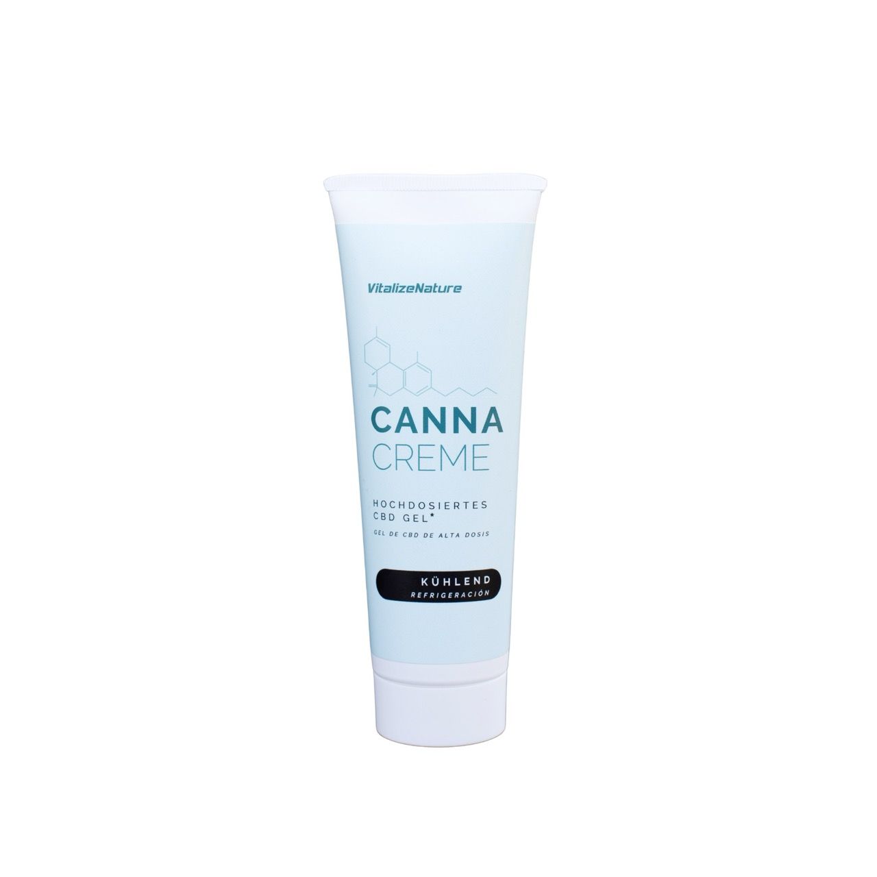 Canna Creme tube. Wit-blauwe tube met tekst. Verkoelend.