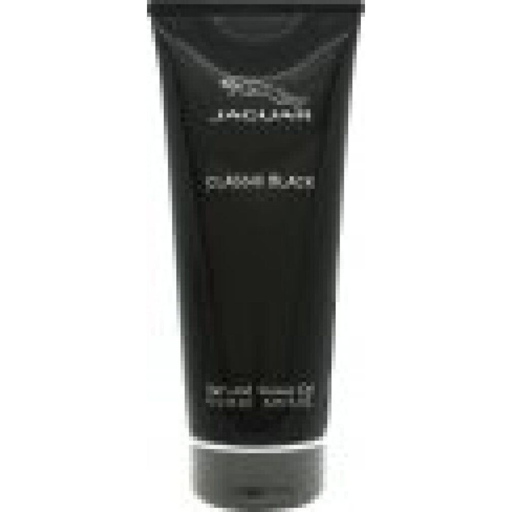 Tube noire avec logo Jaguar et inscription CLASSIC BLACK. Désignation du produit : Bath and Shower Gel.