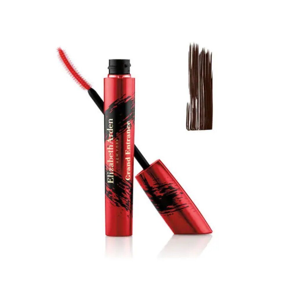 Elizabeth Arden Grand Entrance Mascara in rood met zwarte opdruk. De applicator is uitgetrokken.