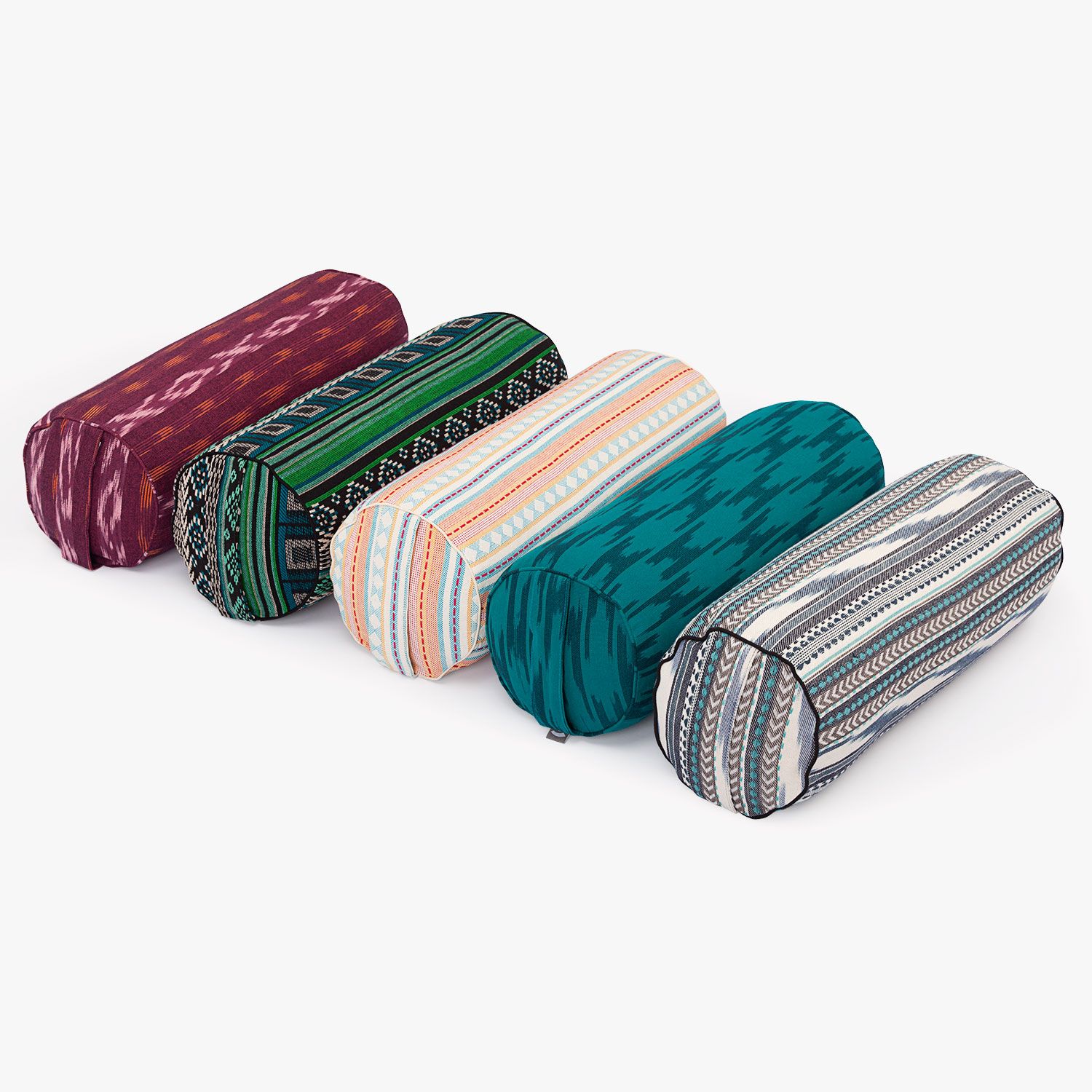 bodhi ETHNO Collectie: Yoga bolster (rond), ikat geweven stof, wijnrood