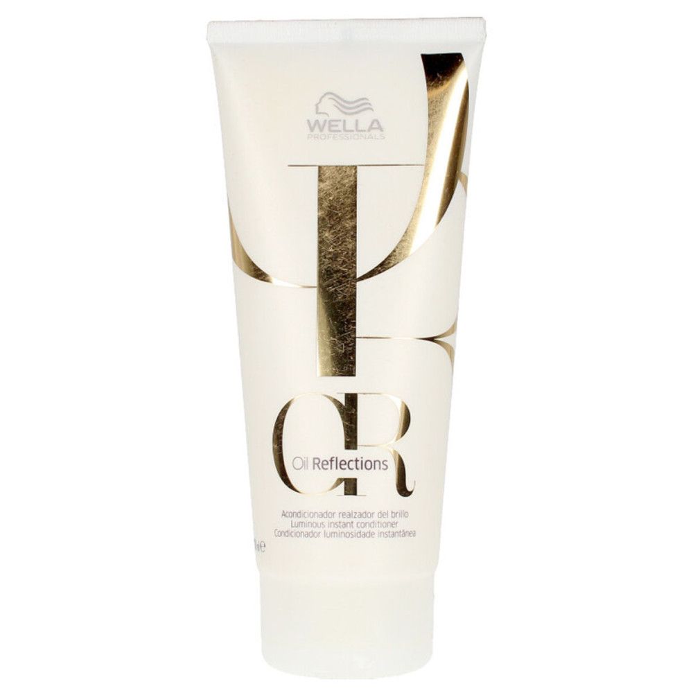 Tube blanc avec logo et texte dorés. Contient Wella Oil Reflections Luminous Instant Conditioner.