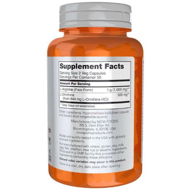 Now Foods Arginine en ornithine 500 mg / 250 mg