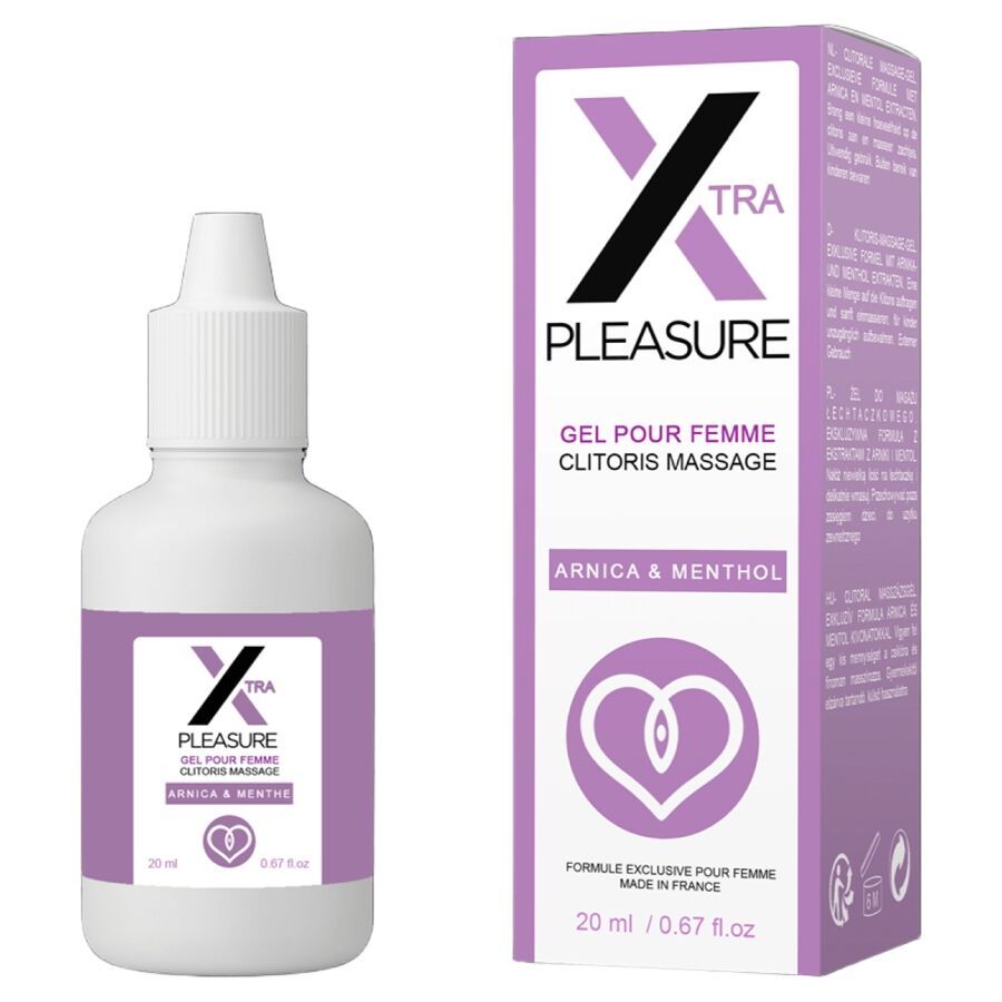 Flacon et boîte pour XTRA PLEASURE GEL, 20 ml, Arnica & Menthol.