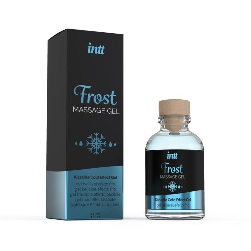 Fles en doosje Intt Frost massagegel. Verkoelend effect.