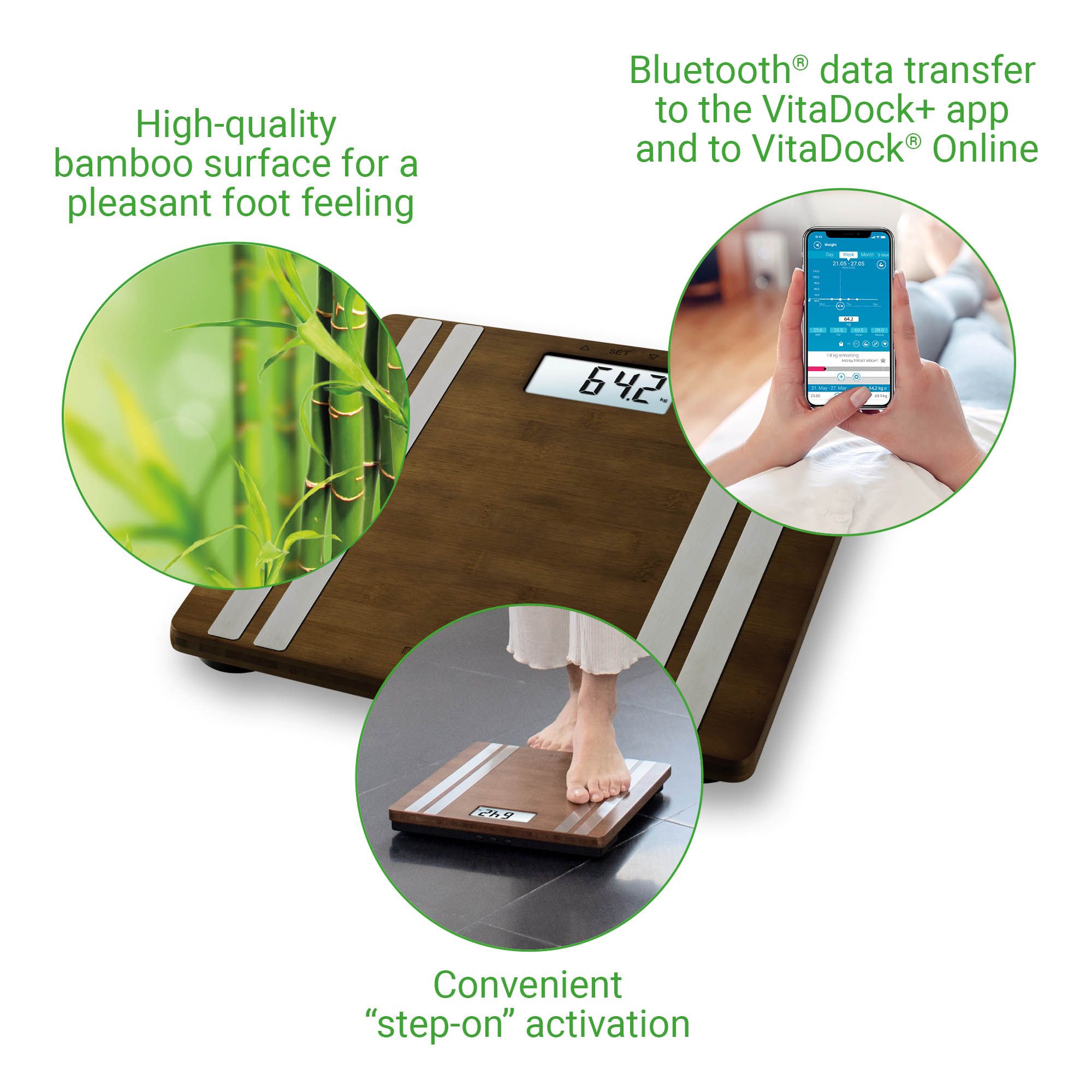 medisana BS 552 connect Balance d'analyse corporelle en bambou avec application smartphone