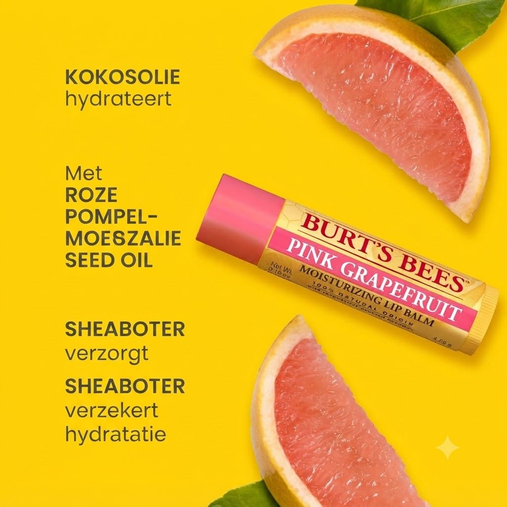 Burt's Bees lippenbalsem Pink Grapefruit met kokosolie en sheaboter.