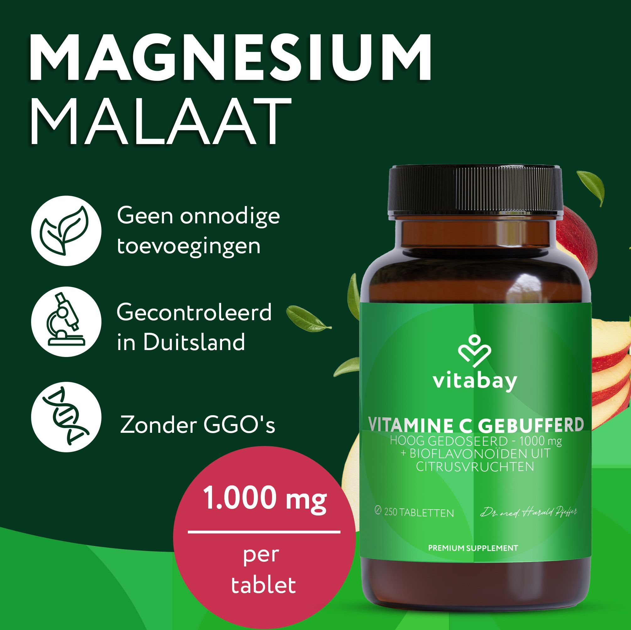 Vitabay Vitamine C 1000 mg pot met citroenschijfjes, "Zonder toevoegingen".