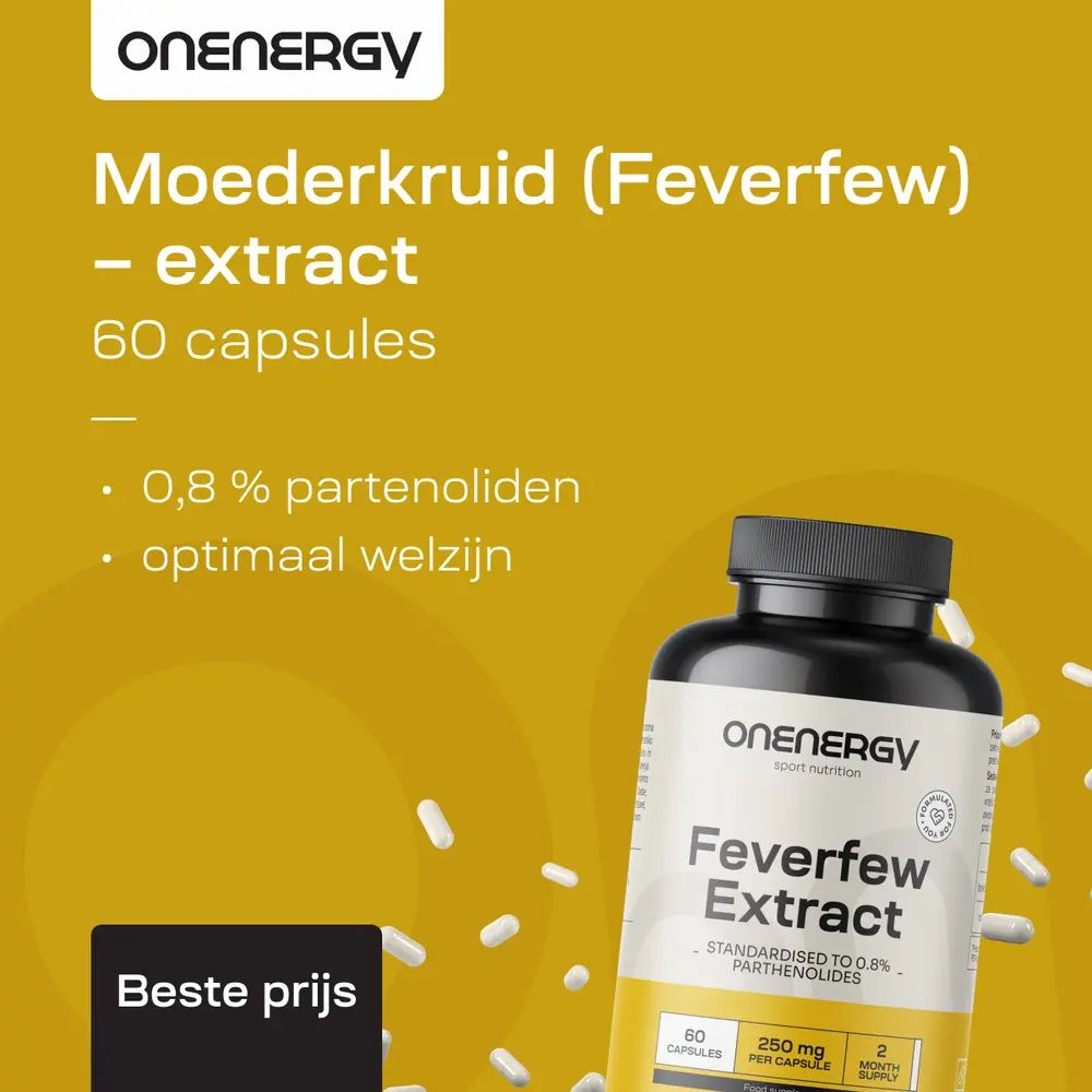 Fles OnEnergy Moederkruid extract, 60 capsules, 0,8% partenoliden.
