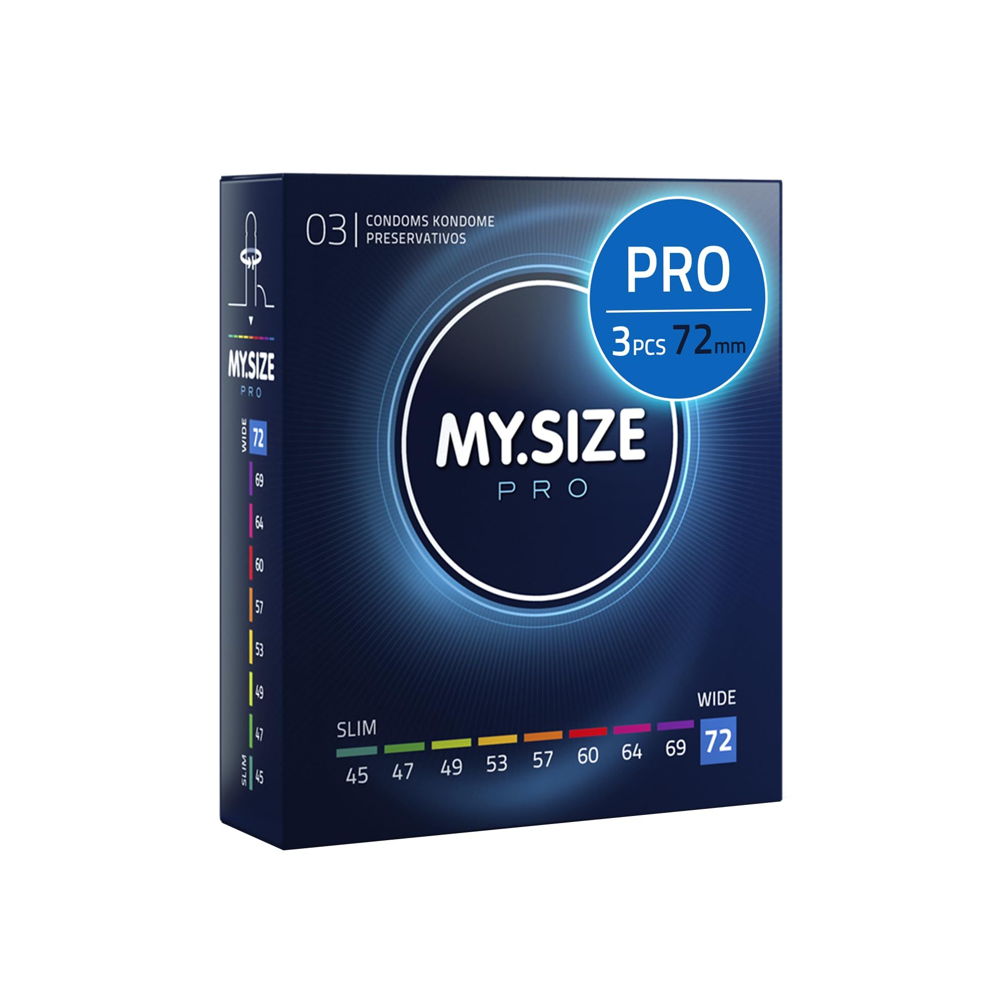 My.Size PRO: Tailles de boîtes et tailles de préservatifs, taille 72mm.