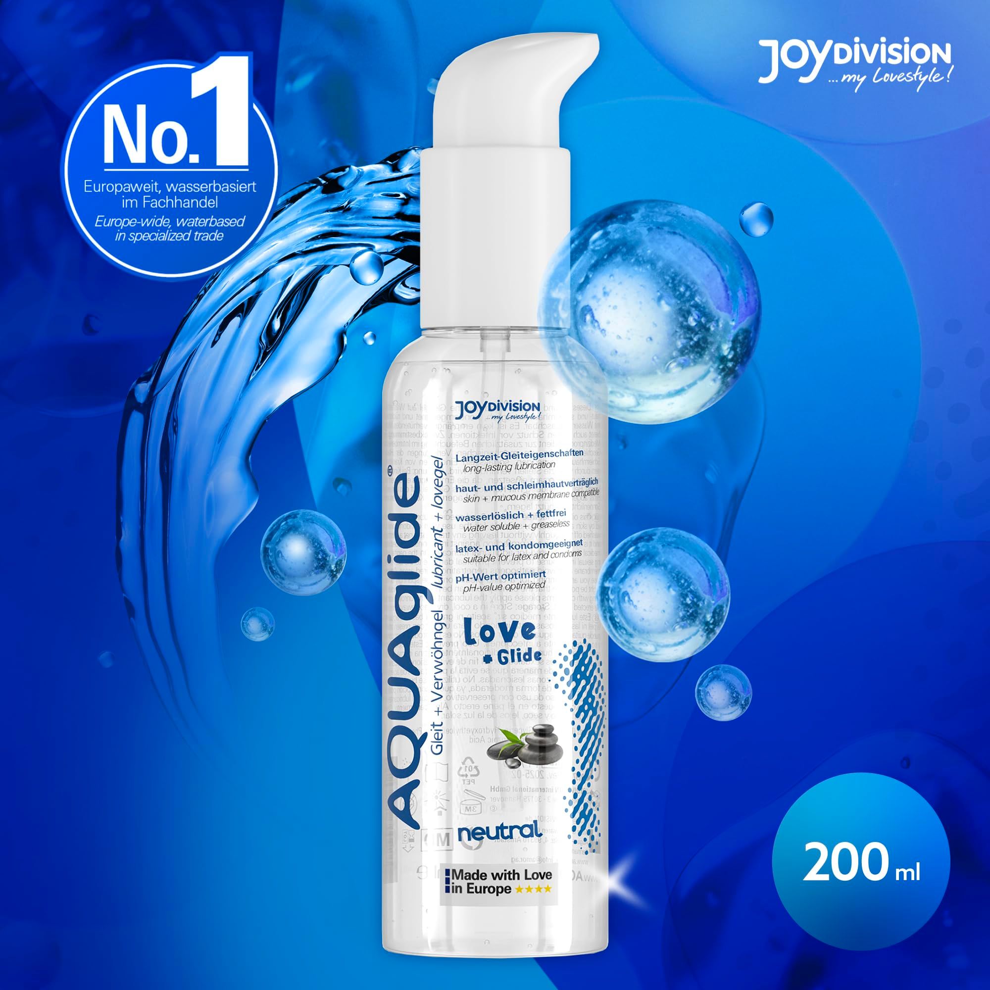 Gel lubrifiant AquaGlige Neutre avec effet d'eau et bulles. Flacon de 200ml avec pompe.