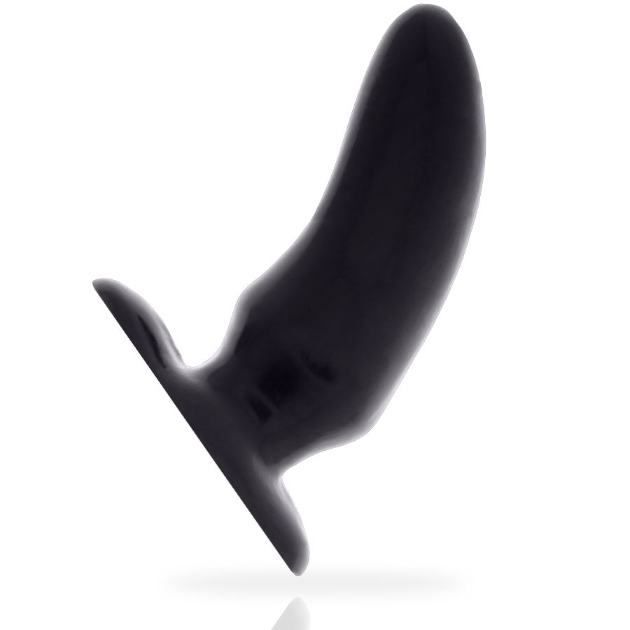 Butt plug noir incurvé avec une large base.