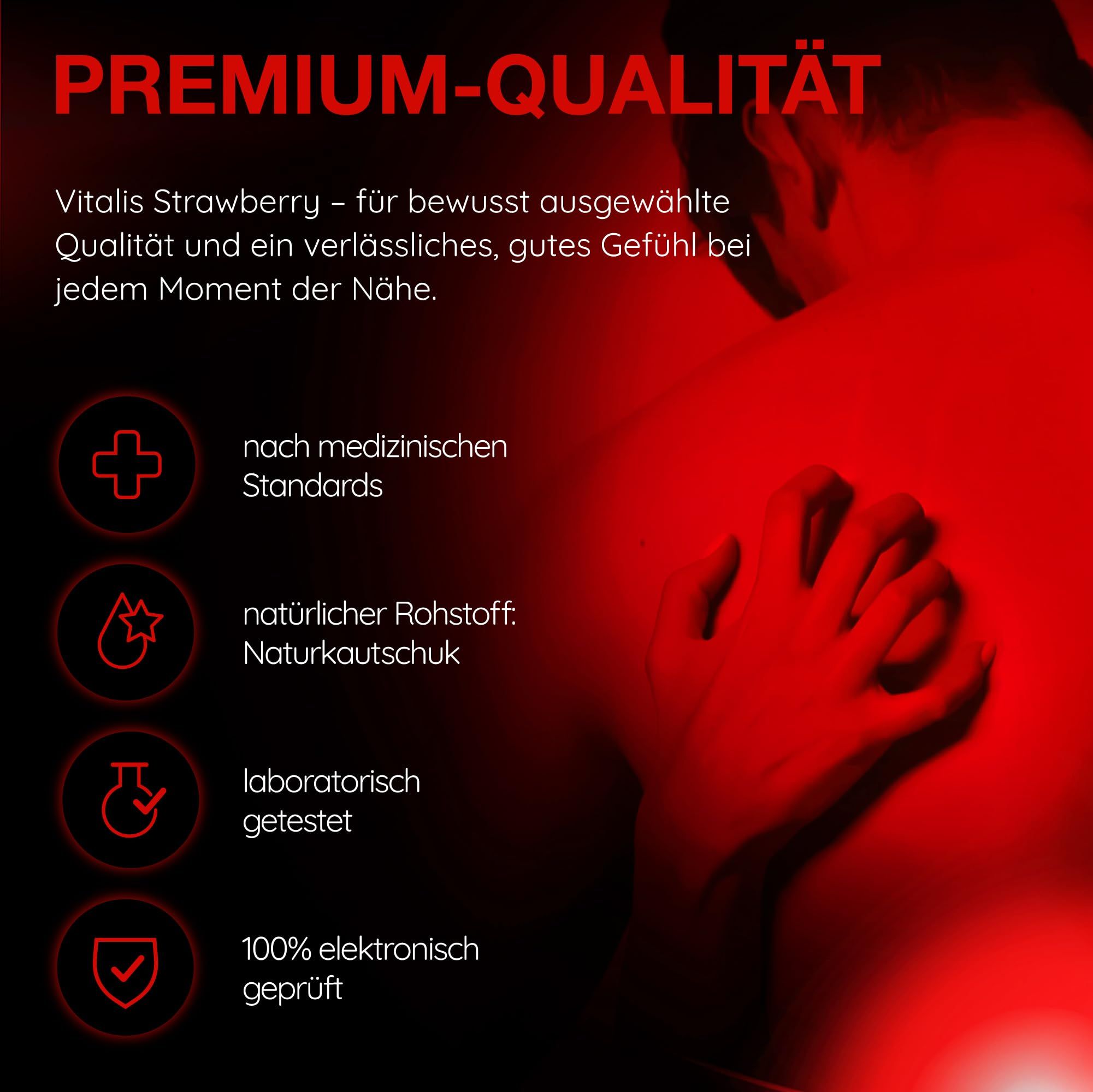 Vitalis condooms: Medische normen, natuurrubber, laboratorium getest, 100% elektronisch getest.