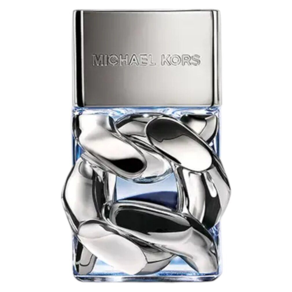 Michael Kors Pour Homme Eau de Parfum flesje met zilveren kettingdecoratie.