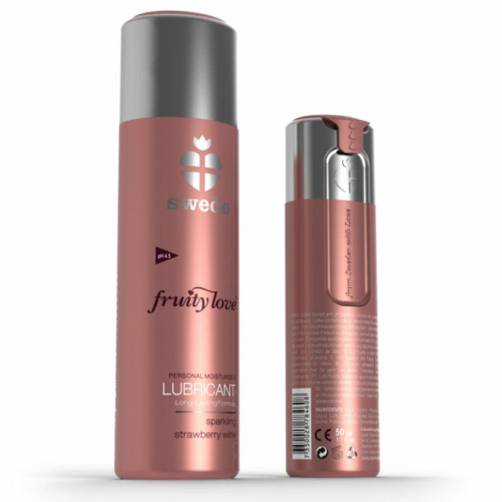Twee Swede Fruity Love glijmiddel flessen, aardbeienwijn smaak.