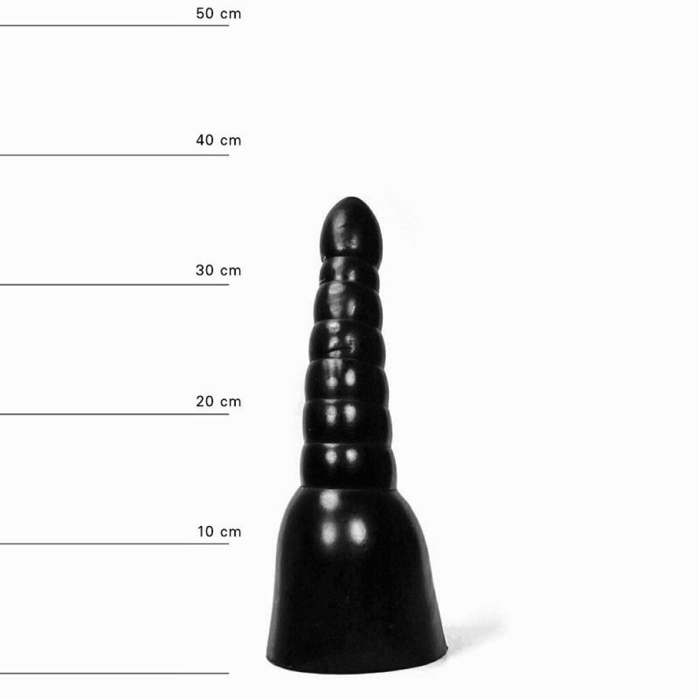 Dildo noir étagé, avec échelle en cm. Largeur base env. 15cm.