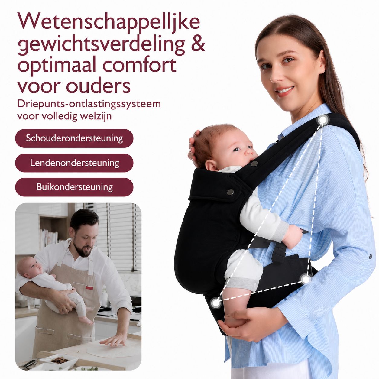 Momcozy Baby draagzak – Licht & ademend zwart