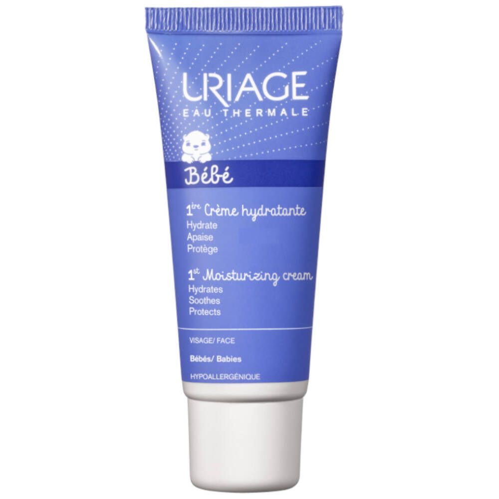 Blauwe tube met productnaam en logo. Bevat een babysymbool. Witte schroefdop.