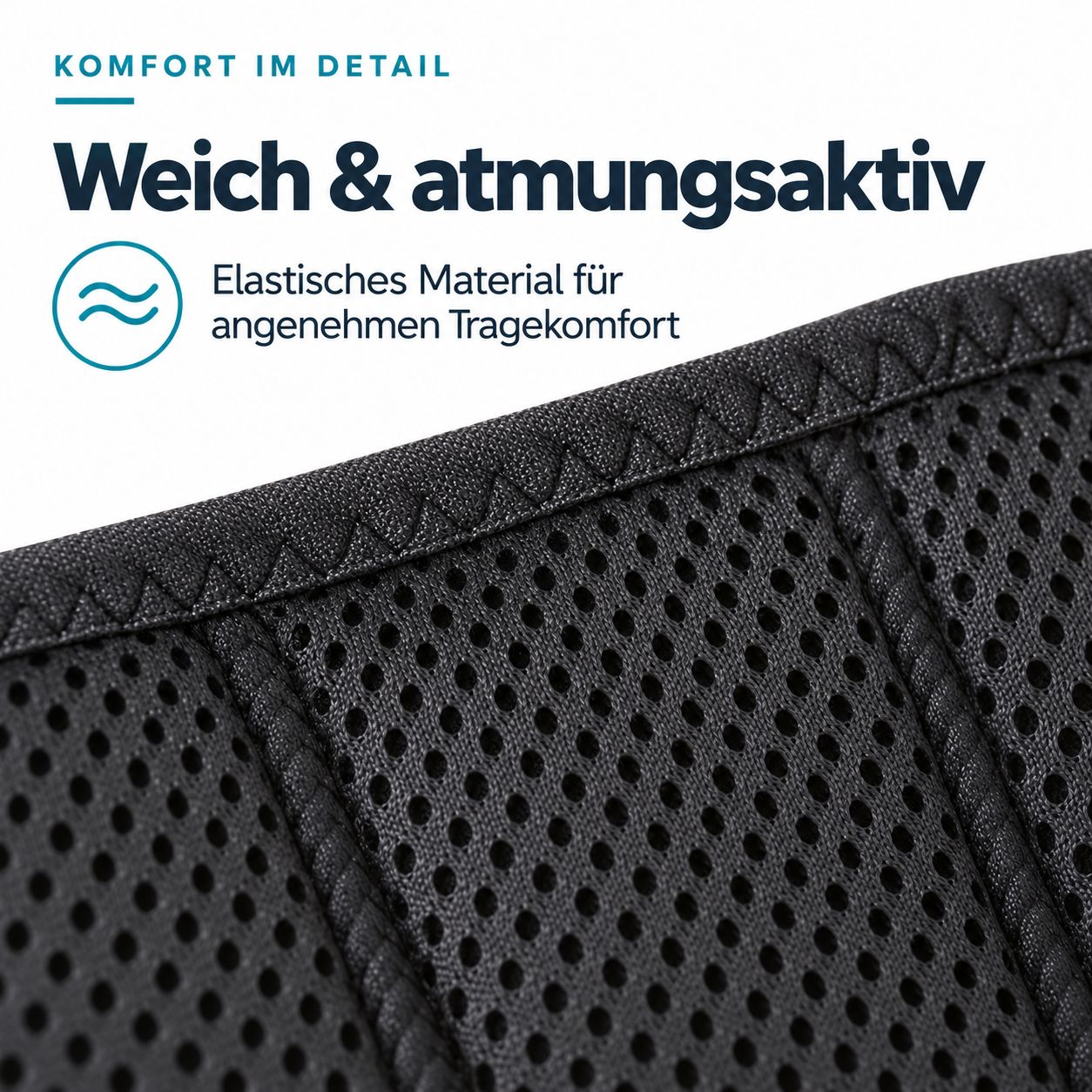Ceinture lombaire noire en maille respirante avec sangles de traction élastiques.
