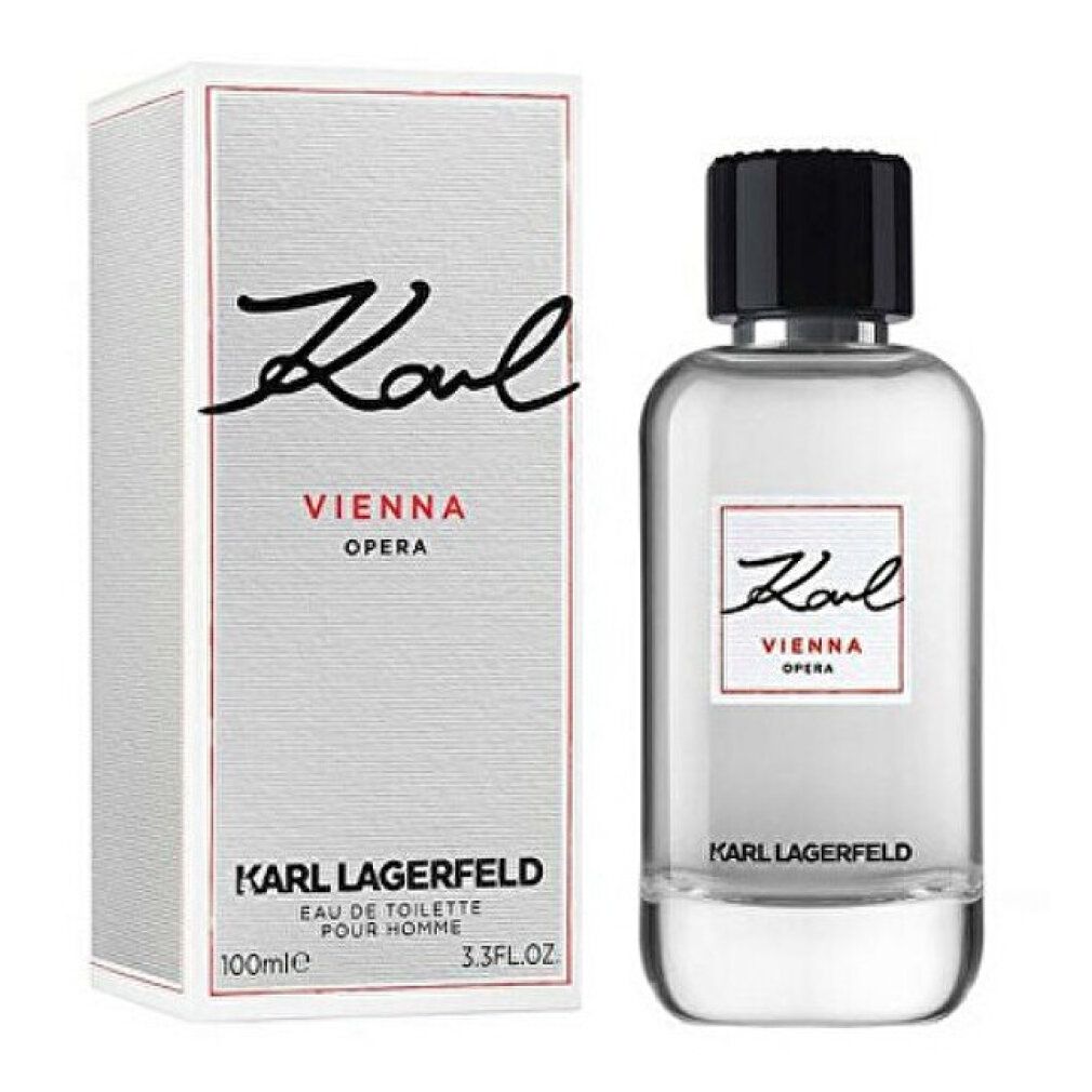Karl Lagerfeld Vienna Opera Eau de Toilette met verpakking. Fles en doos. Zwarte dop, rood etiket.