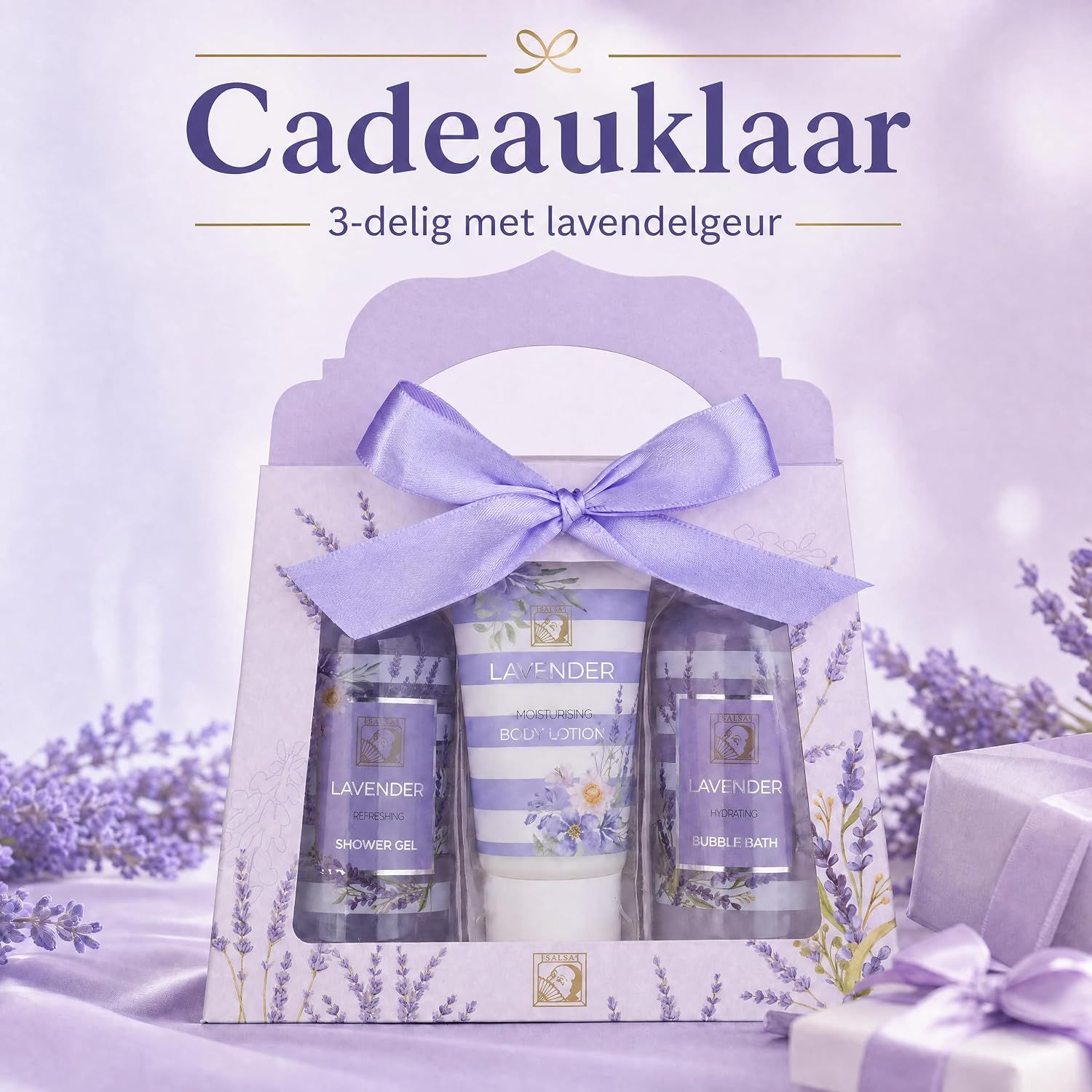Lavendel geschenkset met douchegel, bodylotion en bruisbad.
