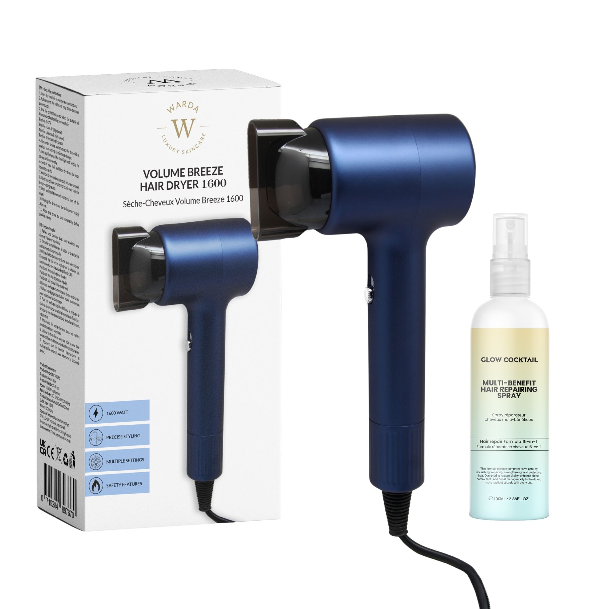 Glow Cocktail Sèche Cheveux Volume Breeze avec Spray Multifonction Réparateur