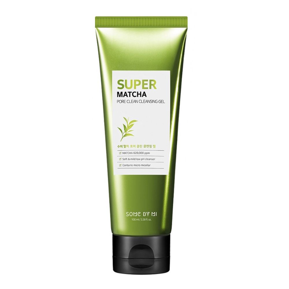 Groene tube met SOMEBYMI Super Matcha Pore Clean Cleansing Gel. Bevat matcha en Salix Alba bastwater.