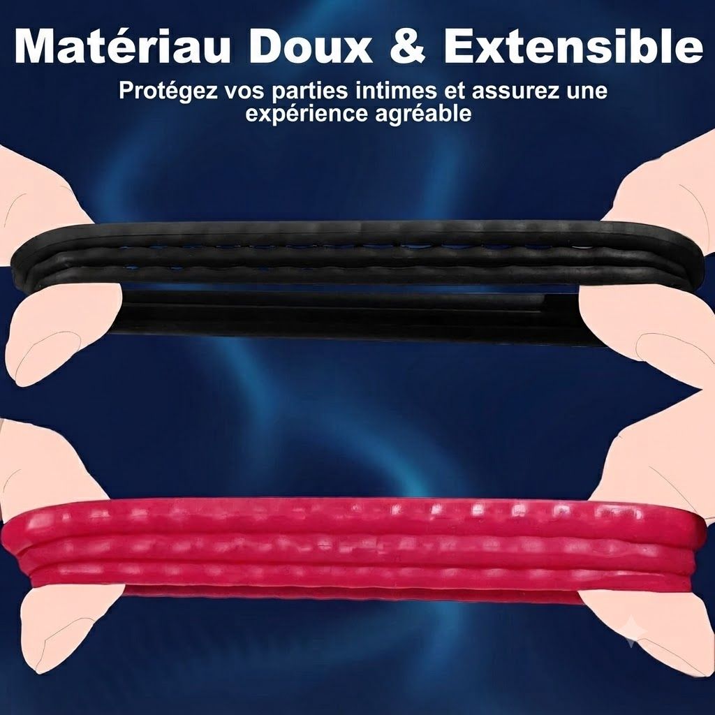Deux anneaux extensibles, un noir et un rouge, tenus par des mains.