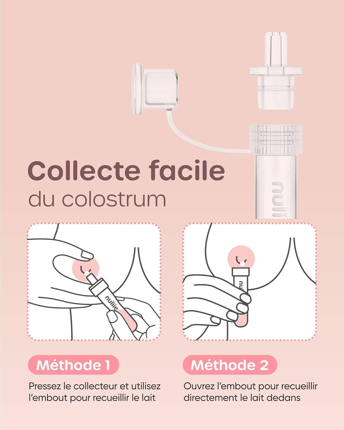 Kit de collecte de colostrum avec un extracteur, un récipient et un adaptateur.