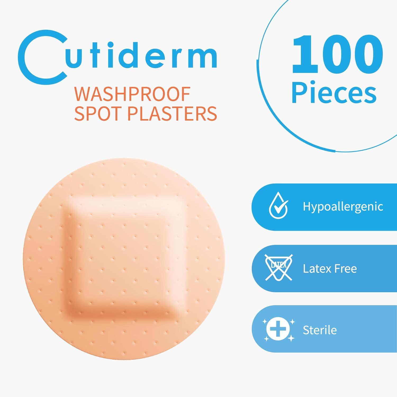 Pansements Cutiderm, 100 pièces, hypoallergénique, sans latex, stérile.