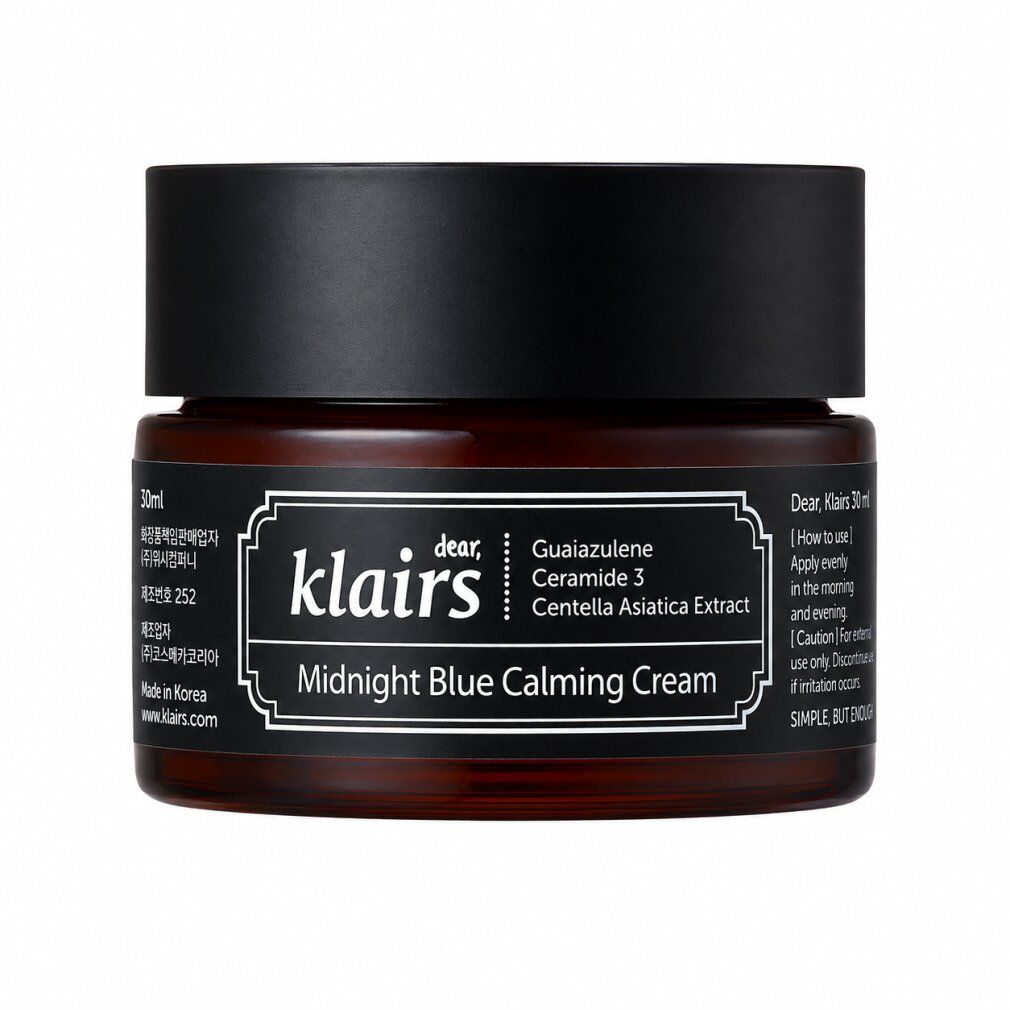 Pot de crème apaisante Klairs Midnight Blue avec étiquette.