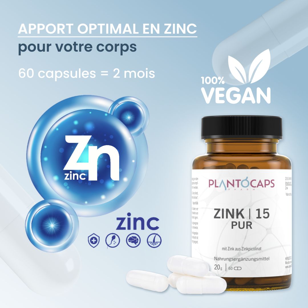 Flacon Zinc 15 PUR, 60 gélules, 100% Vegan.