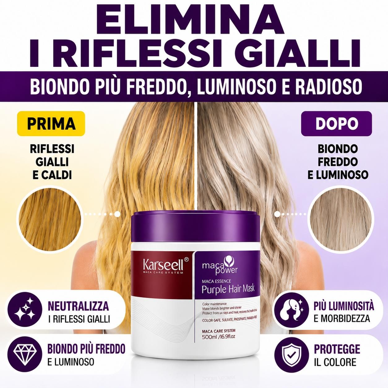 KARSEELL Masque Violet Anti-jaunissement pour Cheveux Blonds Platine et Gris