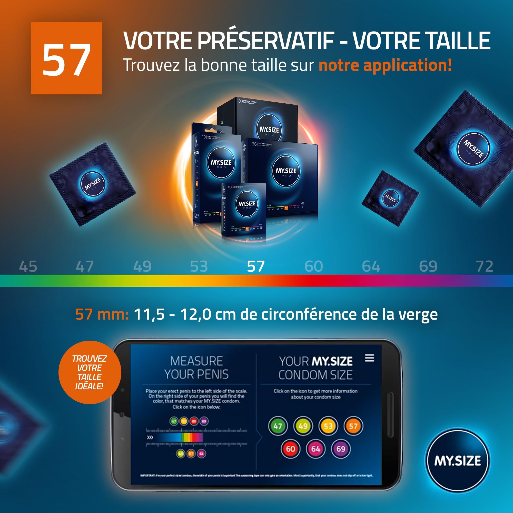 Emballage de préservatifs My.Size PRO, 36 pièces, 57mm.
