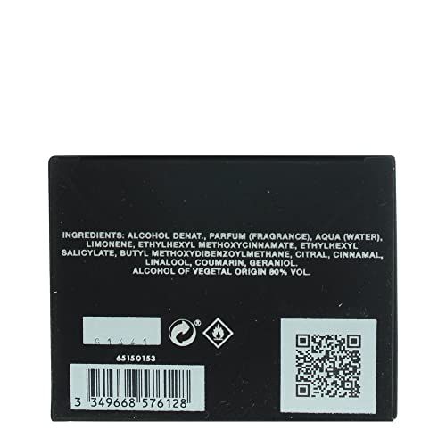 Dos de la boîte noire avec ingrédients, code-barres et QR code. Texte en blanc.