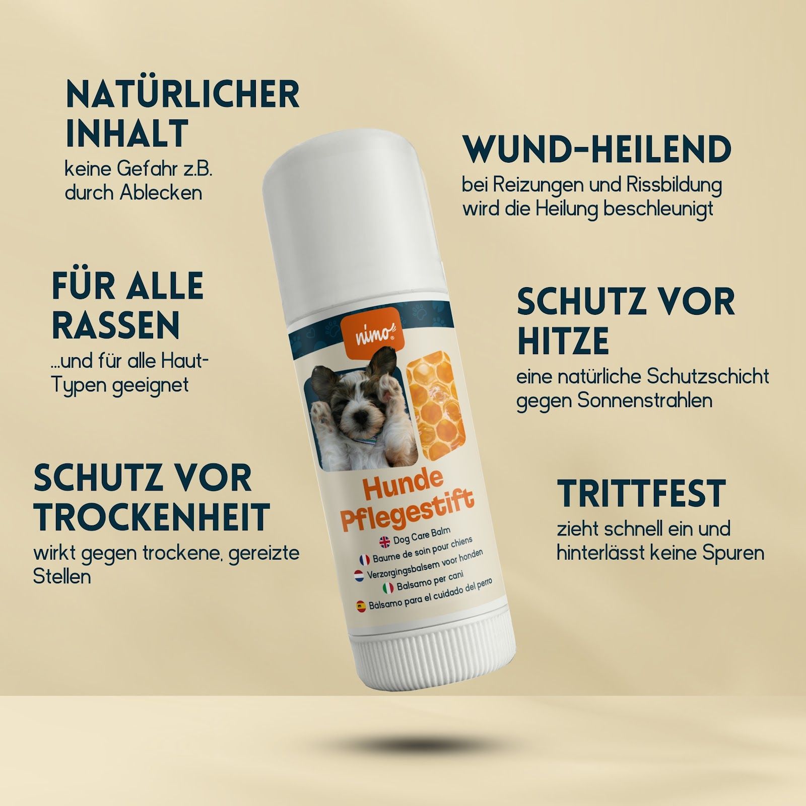 nimo® verzorgingsstick voor honden • met bijenwas & propolis tegen geïrriteerde en droge plekken