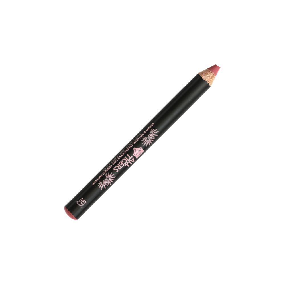 Crayon à pointe biseautée. Corps noir, texte blanc. Marque : ALL TIGERS. Couleur rose.