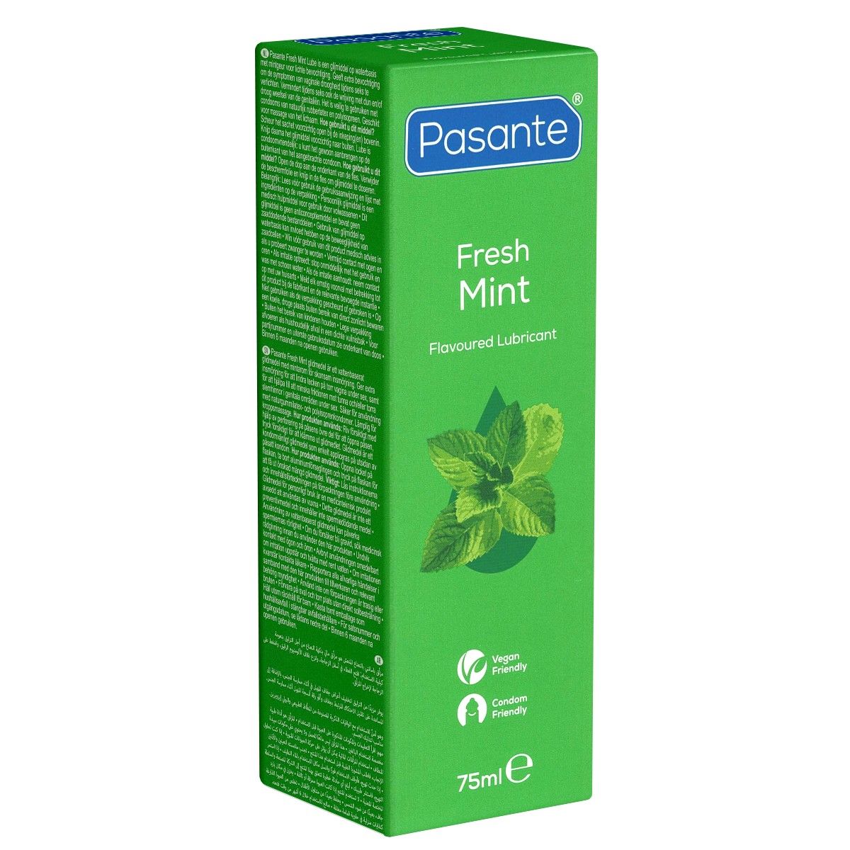Emballage vert du lubrifiant Pasante Fresh Mint, 75ml.