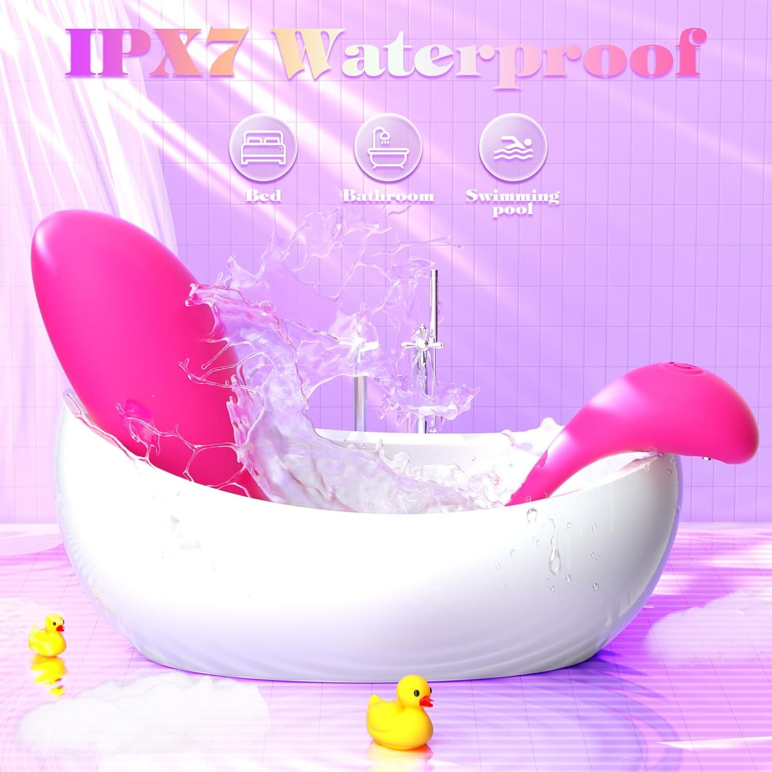 Roze vibrator in een badkuip, IPX7 waterdicht.